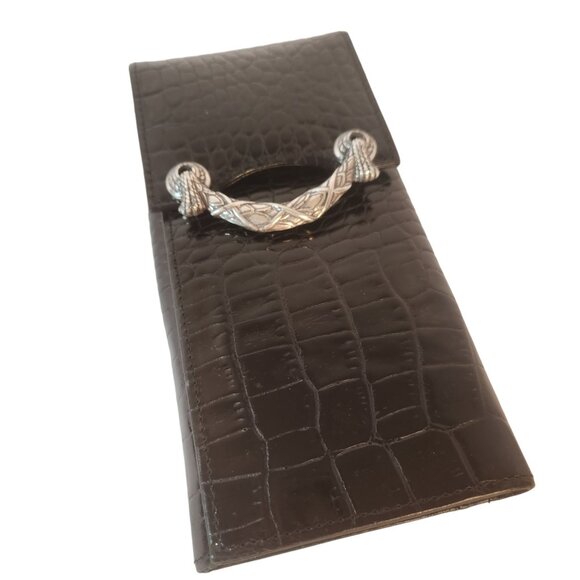 Brighton Vintage Black Leather Reptile Embossed Clutch Wallet Silver Hardware - Picture 1 of 14